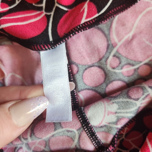LuLaRoe Pink and Black Patterned Leggings - Picture 2 of 2
